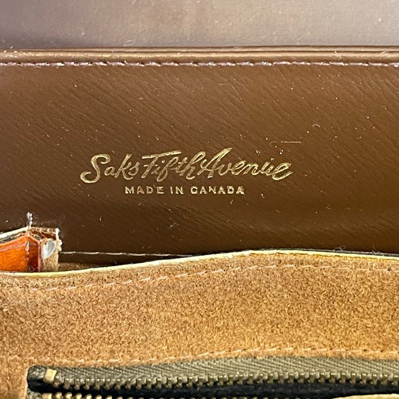 Vintage Saks Fifth Avenue Womens Brown Snap Leather Top Handle Flap Over Handbag - Picture 4 of 16